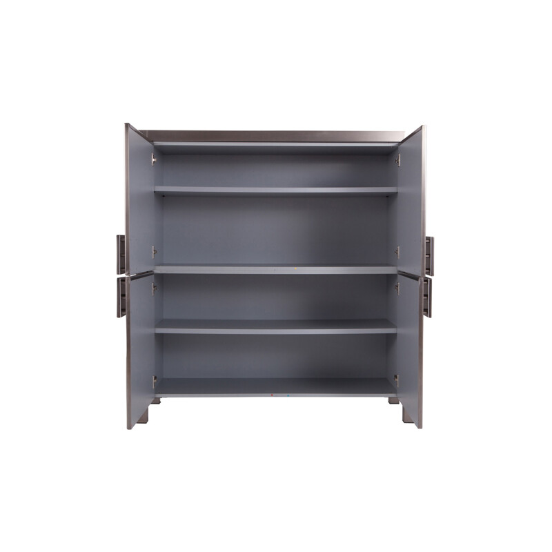 4-Door Cabinet in Steel Brushed by Maison Jansen - 1970s