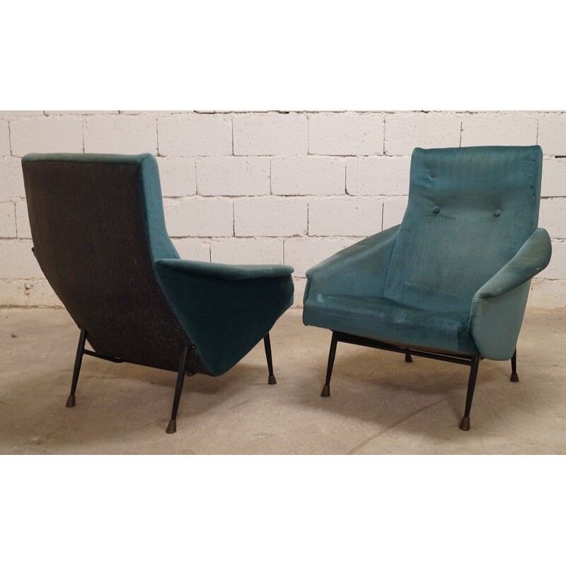 Pair of armchairs in velvet and metal - 1950s