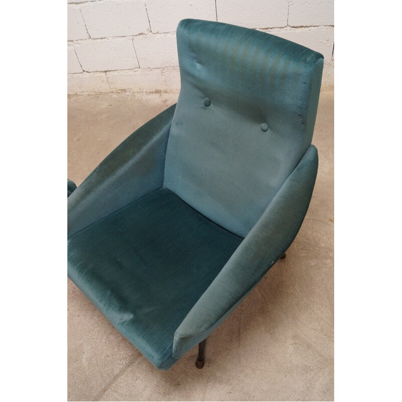 Paire de fauteuils vintage en velours et acier - 1950