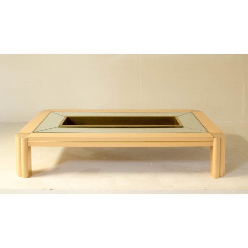 Vintage coffee table lacquered in brass by Alain Delon - 1970s