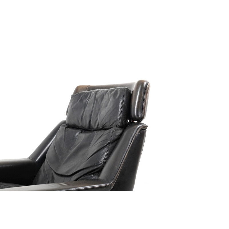 Danish Leather Swivel Lounge Chair and Ottoman by Werner Langenfeld for ESA - 1970s