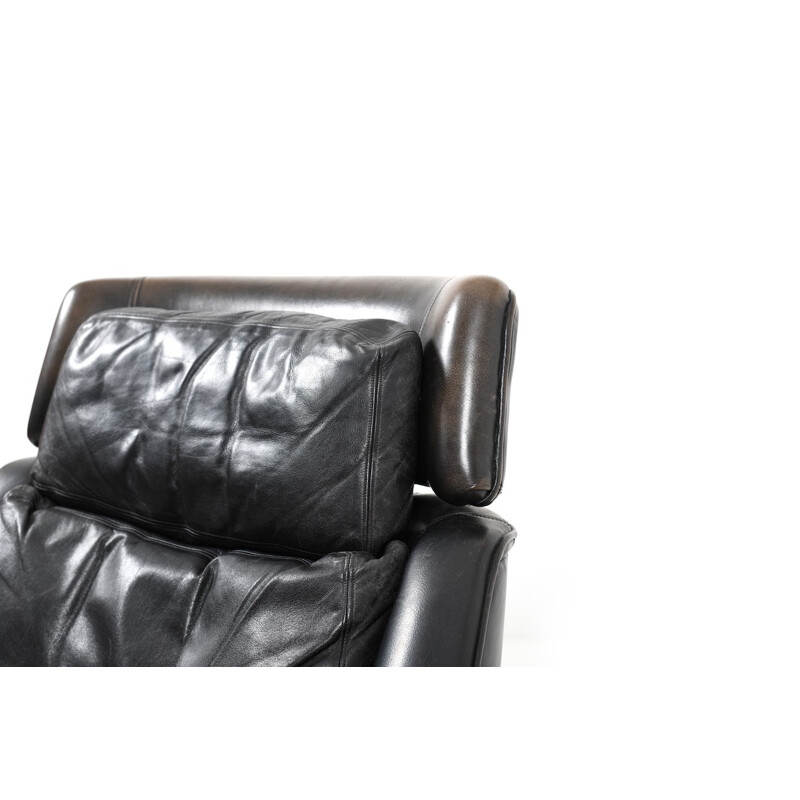 Danish Leather Swivel Lounge Chair and Ottoman by Werner Langenfeld for ESA - 1970s