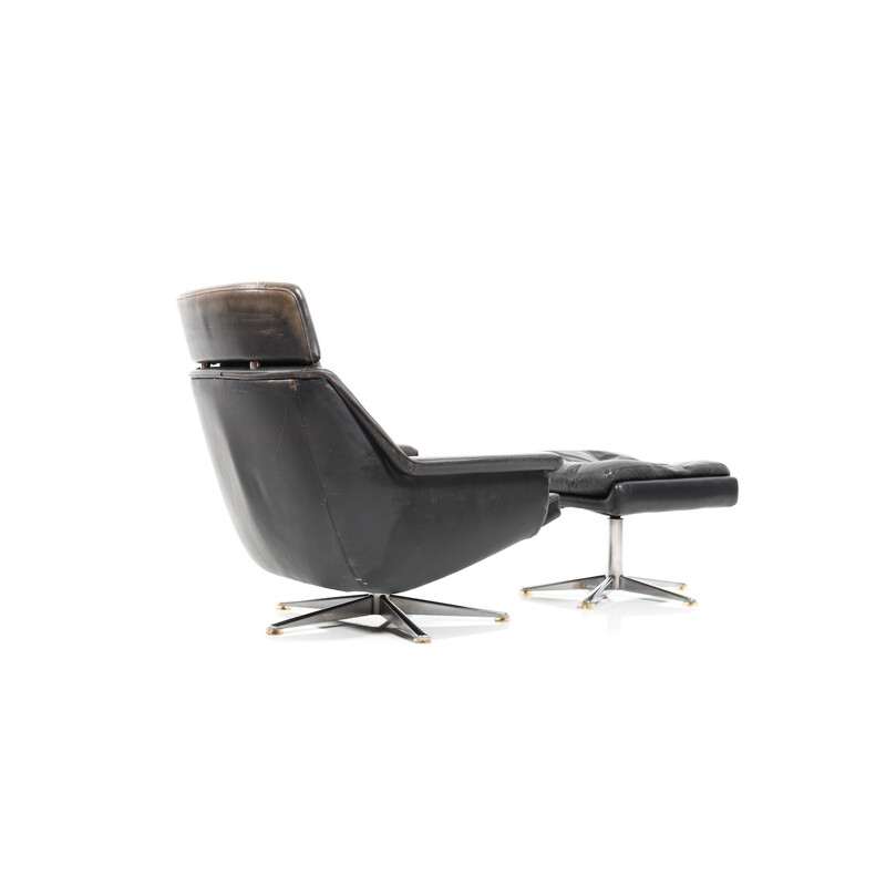 Danish Leather Swivel Lounge Chair and Ottoman by Werner Langenfeld for ESA - 1970s