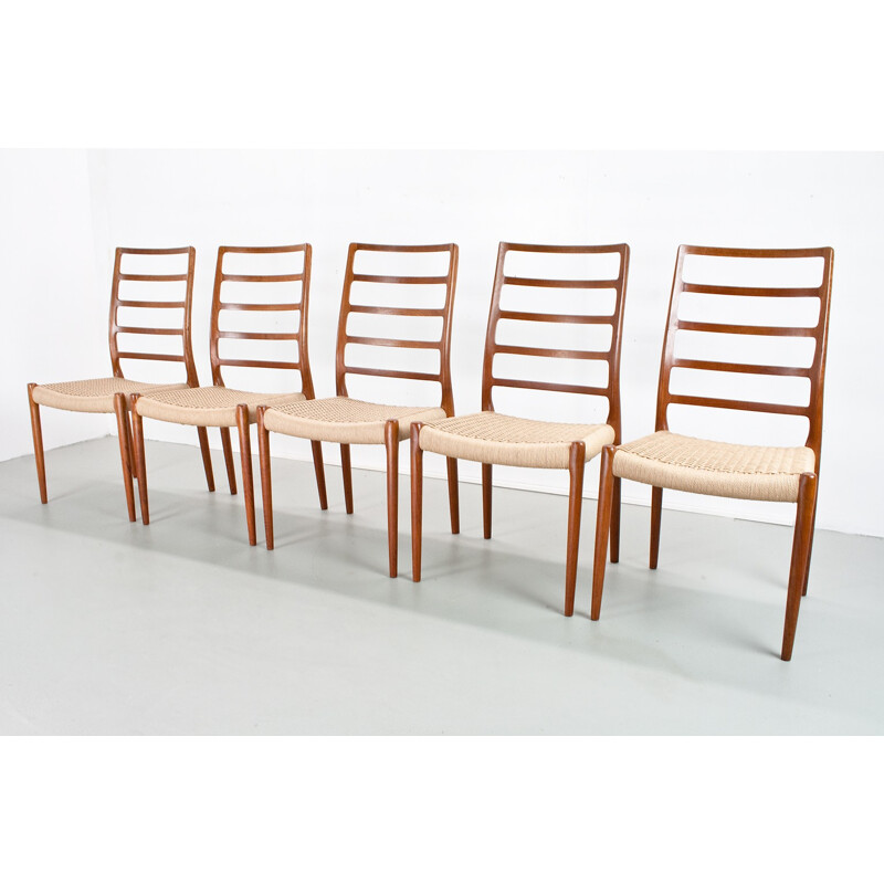 Set of 5 vintage dining chairs by N.O.Moller for J.L. Møllers - 1950