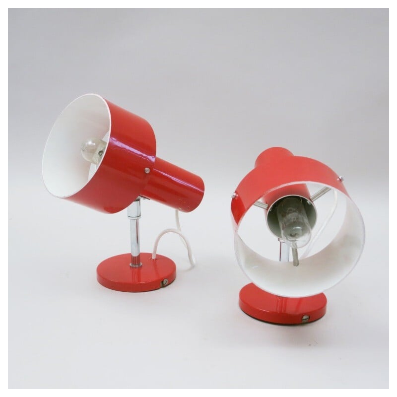 Pair of red wall lamps, Disderot - 1970s