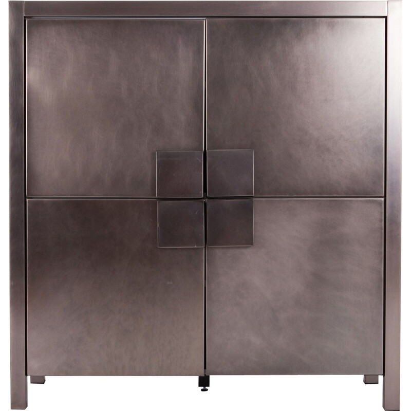 4-Door Cabinet in Steel Brushed by Maison Jansen - 1970s