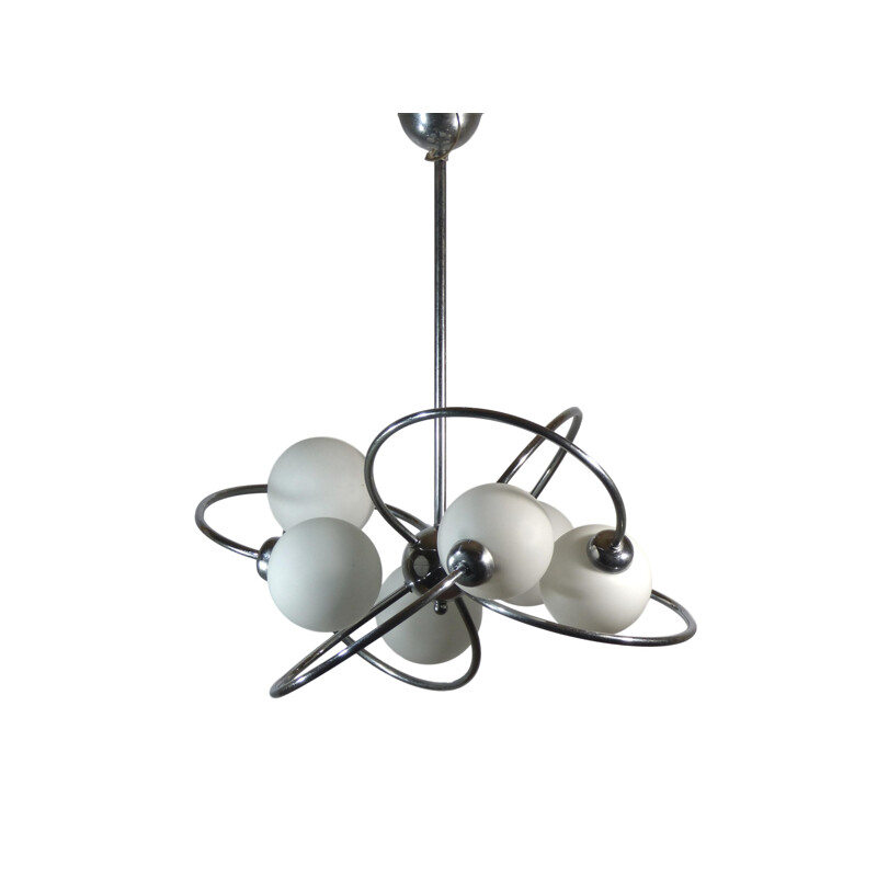 Vintage "Space Age" pendant lamp in opaline glass - 1970s