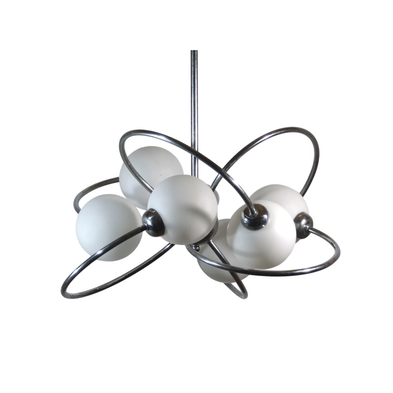 Vintage "Space Age" pendant lamp in opaline glass - 1970s