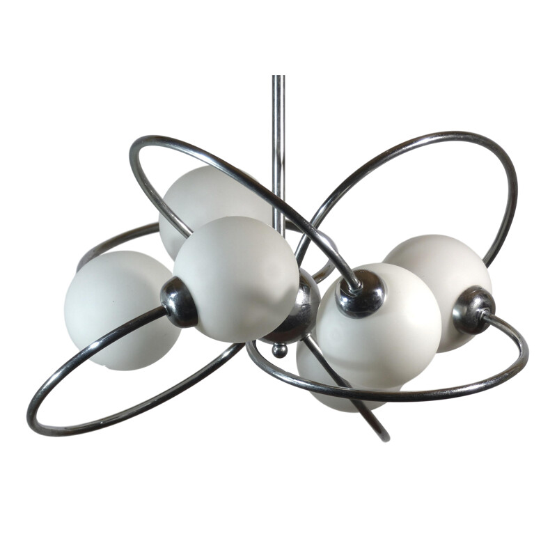 Vintage "Space Age" pendant lamp in opaline glass - 1970s