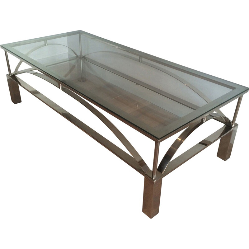 Coffee table in chromed metal et glass - 1960s