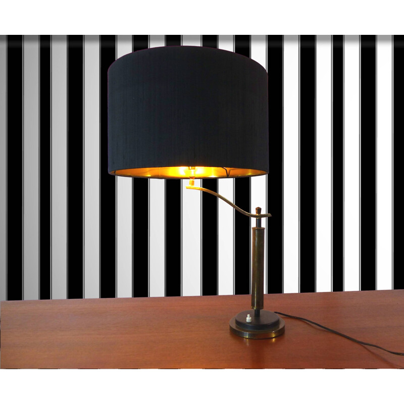 Lampe de table vintage en laiton doré noir - 1950