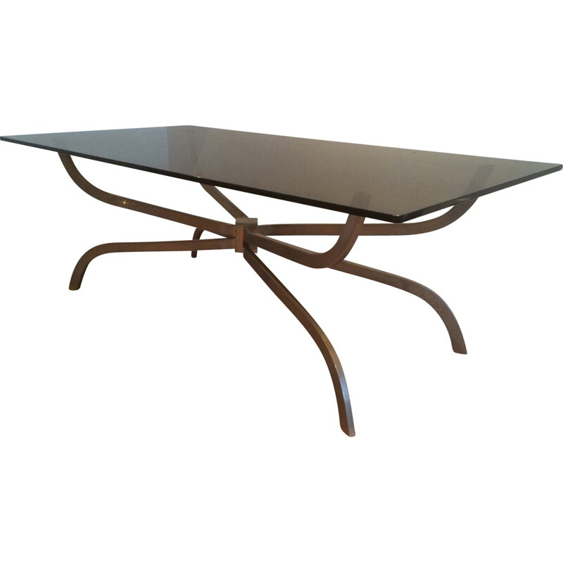 Vintage steel and smoked glass coffee table, 1960