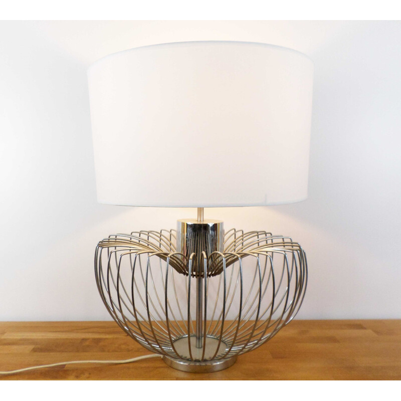 Vintage large artichoke table lamp chrome - 1970s