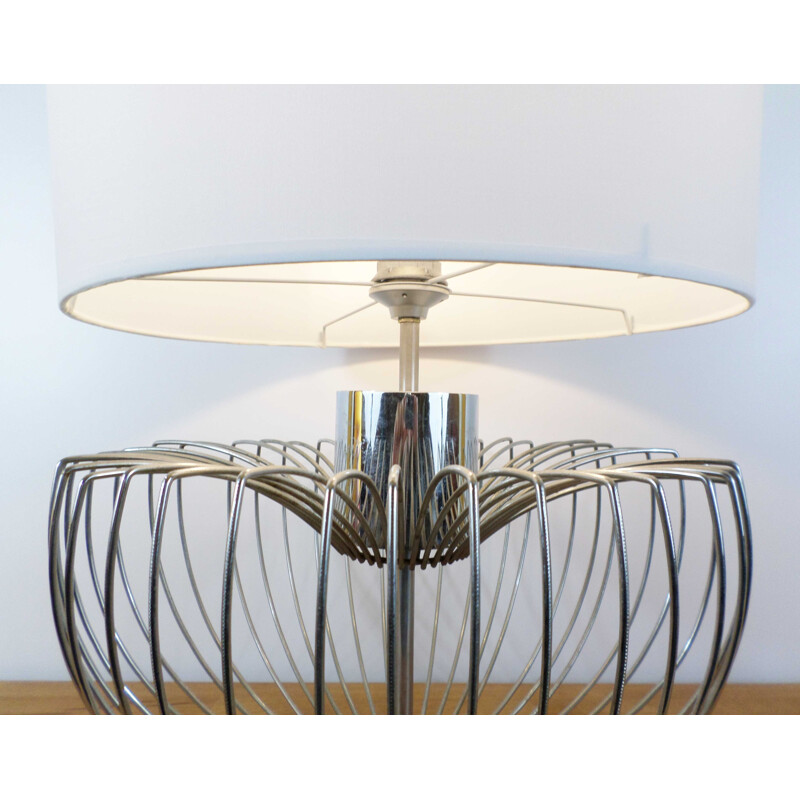 Vintage large artichoke table lamp chrome - 1970s