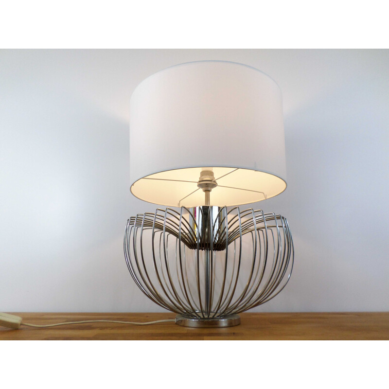 Vintage large artichoke table lamp chrome - 1970s