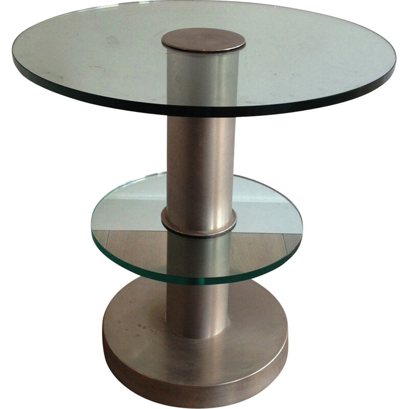 Table d'appoint vintage en acier brossé et verre - 1970