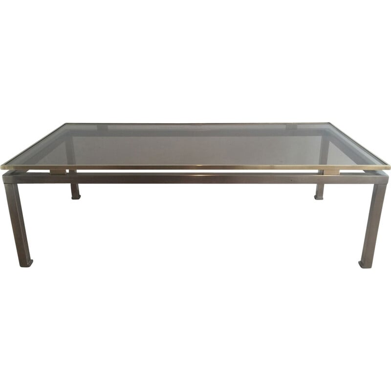 Coffee table in steel, brass and glass, Guy LEFEVRE - 1970s