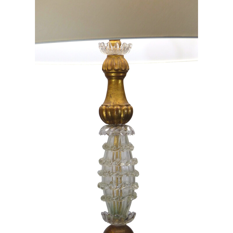 Vintage baroque floor lamp in Murano glass and gilded wood, Italy 1960