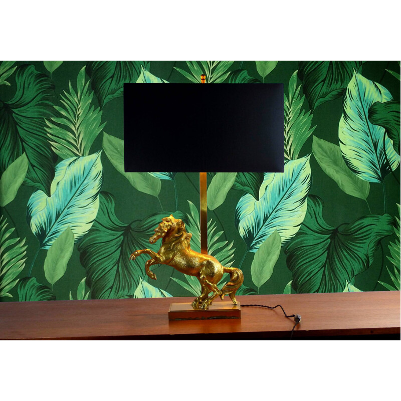 Vintage verguld bronzen paardenlamp, 1970