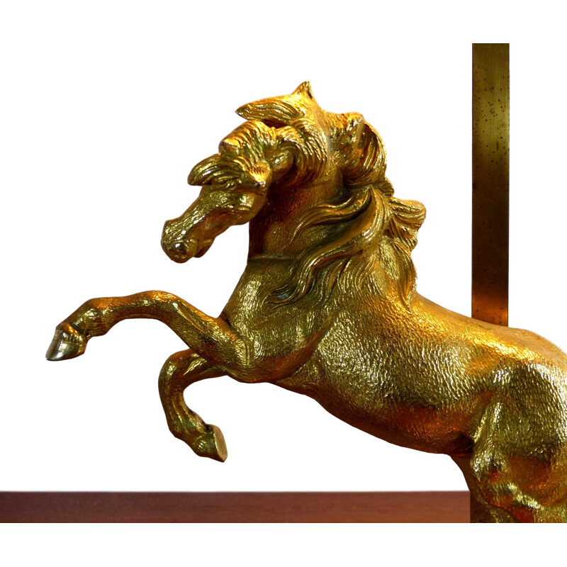 Lámpara vintage de bronce dorado con forma de caballo, 1970