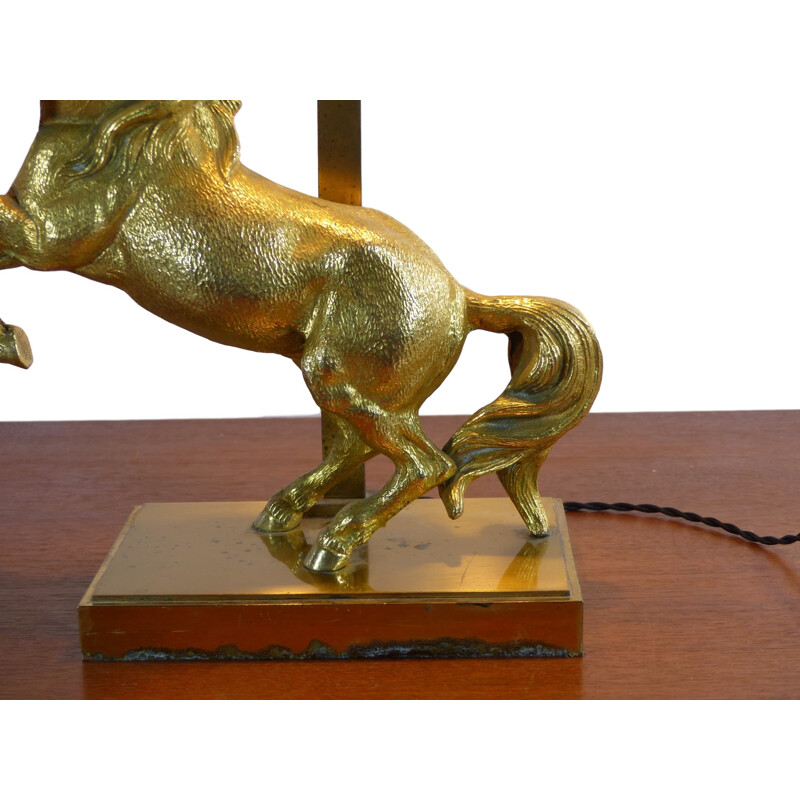 Candeeiro de cavalos de bronze dourado Vintage, 1970