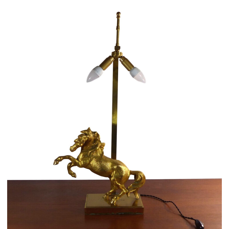 Lampada a cavallo d'epoca in bronzo dorato, 1970