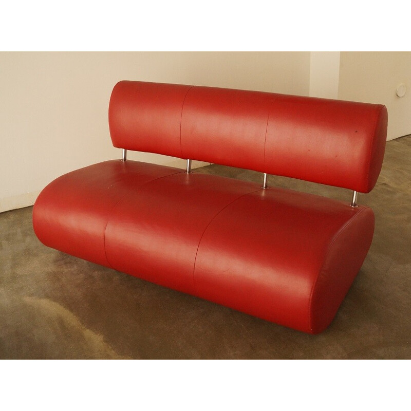 Red leatherette and metal Vintage sofa - 1990s