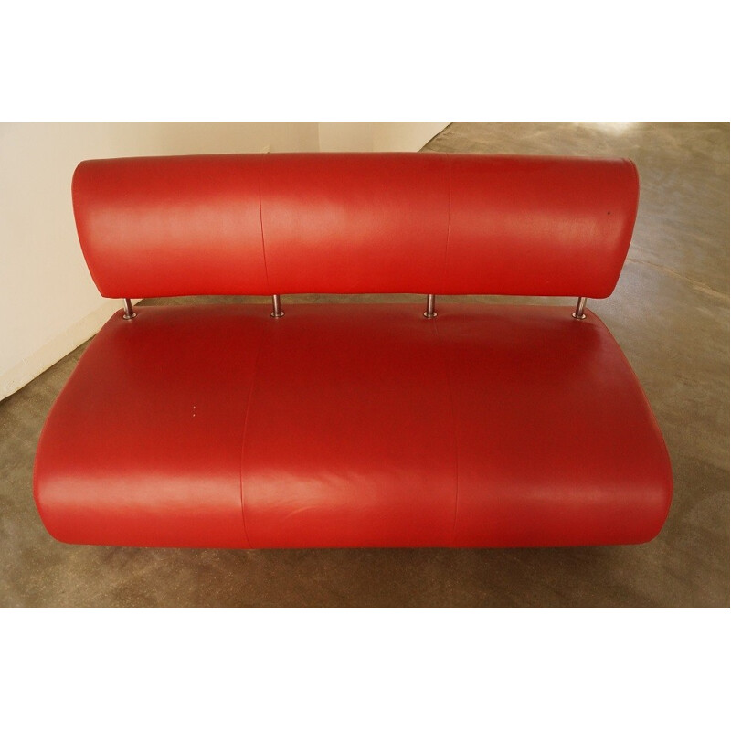 Red leatherette and metal Vintage sofa - 1990s