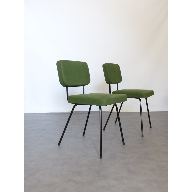 Set of 2 Vintage chairs in green fabric by André Simard - 1950s
