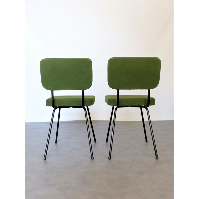 Set of 2 Vintage chairs in green fabric by André Simard - 1950s
