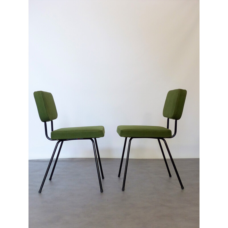 Set of 2 Vintage chairs in green fabric by André Simard - 1950s