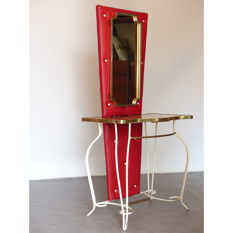 Red and Gold Wrought iron Vintage dressing table - 1950s