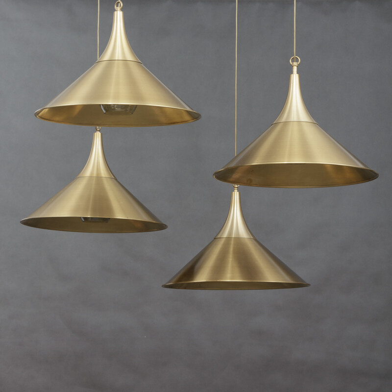 Vintage set of 4 pendant lamps in  brass - 1970s