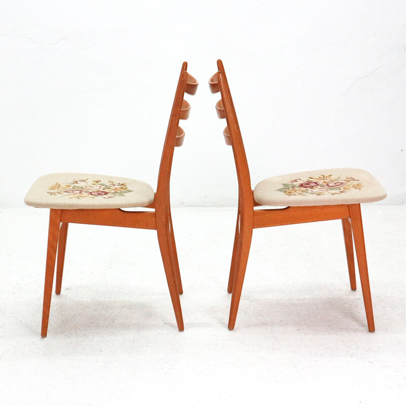 Vintage set of 2 dining chairs in beechwood with floral pattern - 1950s