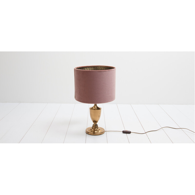 Vintage golden lamp with velvet lampshade - 1970s