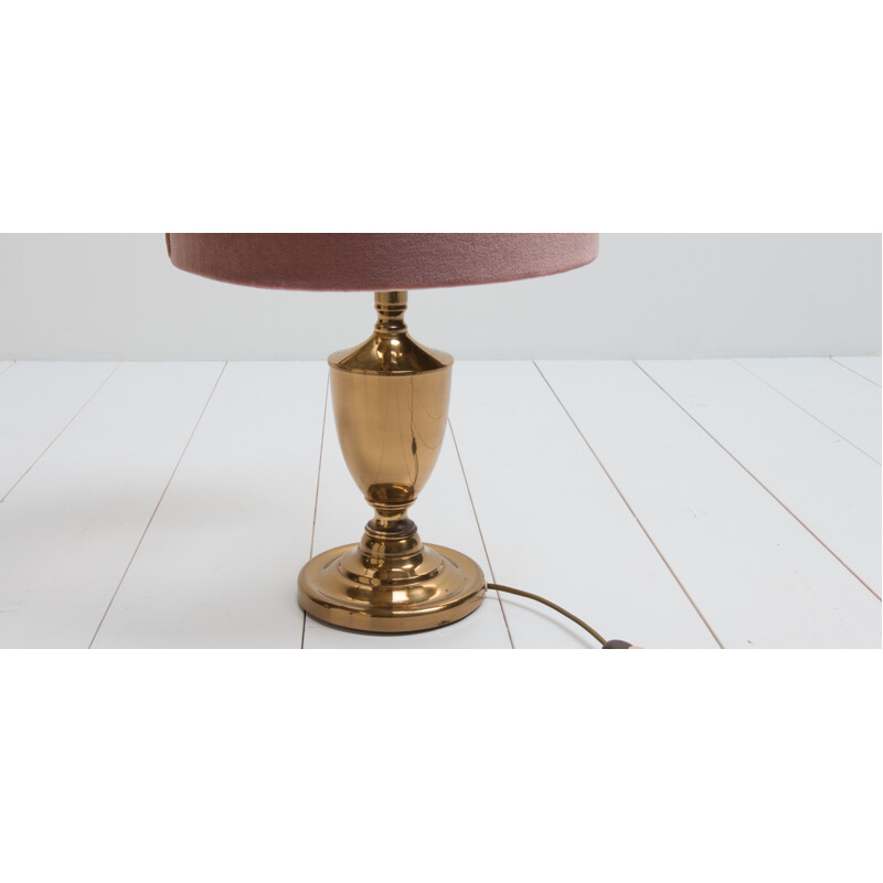 Vintage golden lamp with velvet lampshade - 1970s