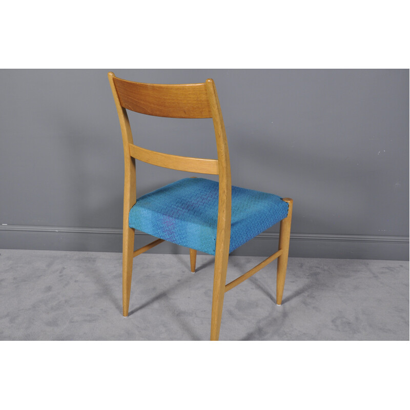 Suite de 6 chaises à repas vintage bleu en chêne - 1960