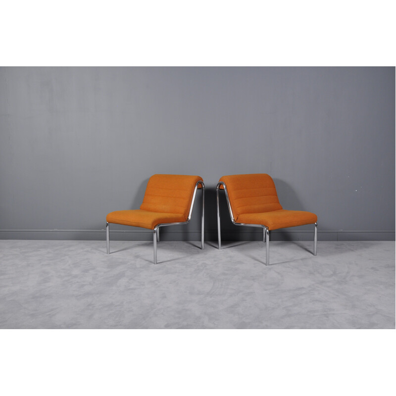 Suite de 2 fauteuils en tissu orange - 1970