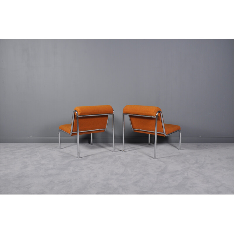 Set of 2 vintage easy chairs in orange fabric - 1970s