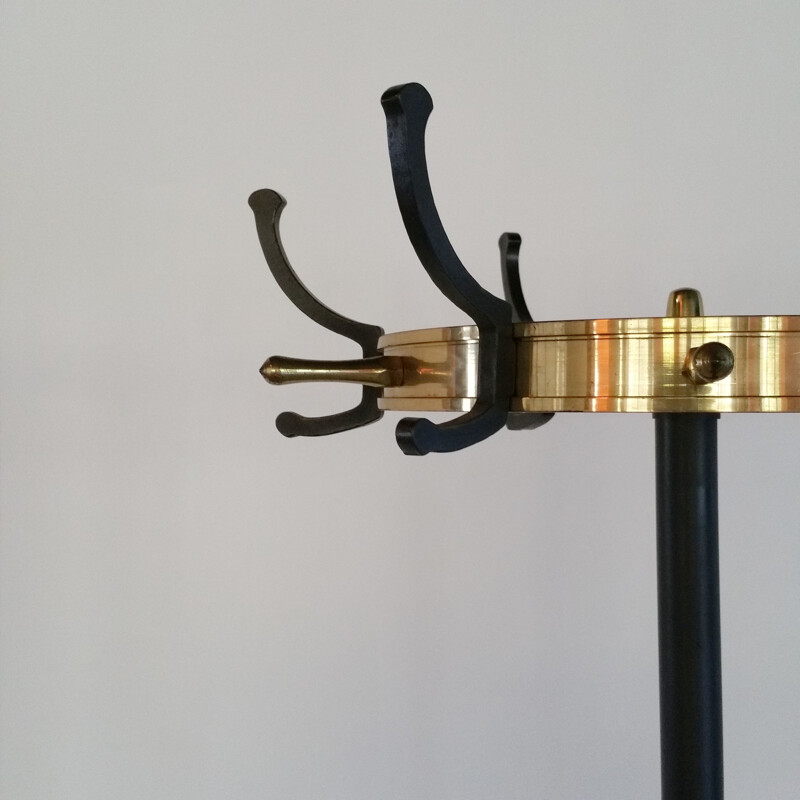 Vintage coat rack in brass and metal by Jacques Adnet - 1950s