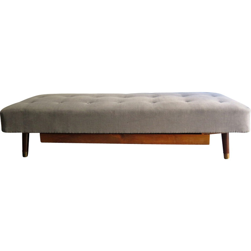 Vintage daybed in mahogany with grey fabric - 1950s