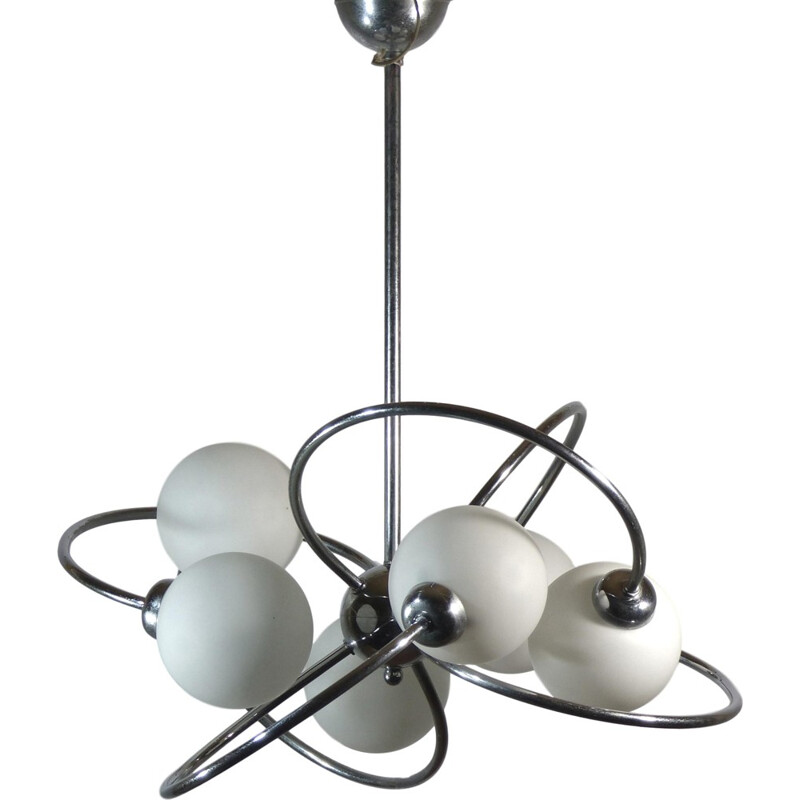Vintage "Space Age" pendant lamp in opaline glass - 1970s