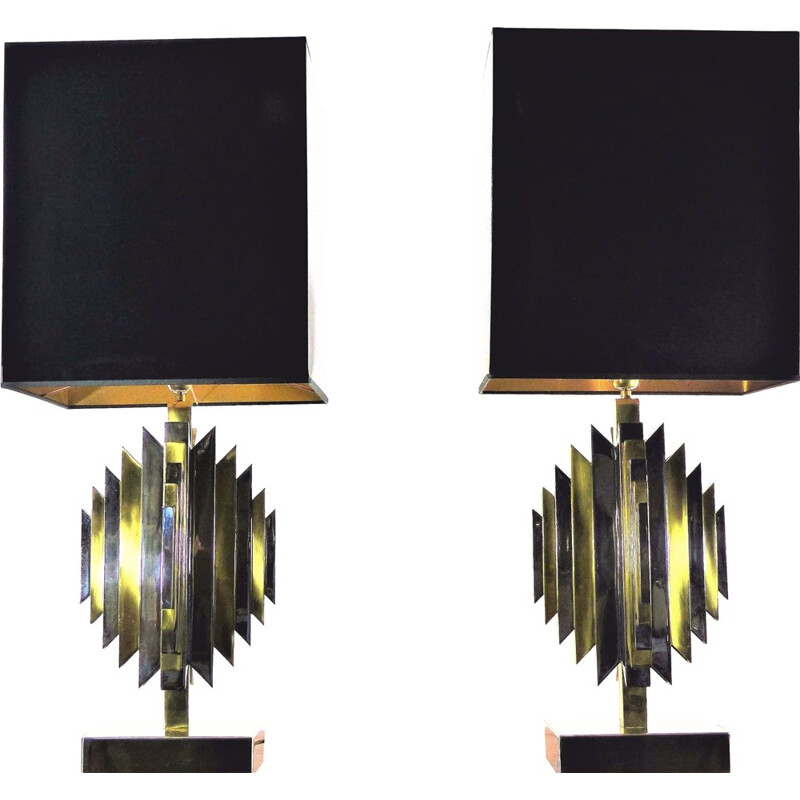 Pair of brass and chrome sculpture lamps by Atelier La Boetie - 1970s