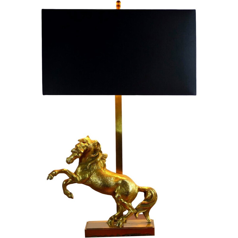 Lampe de table cheval vintage en bronze doré, 1970