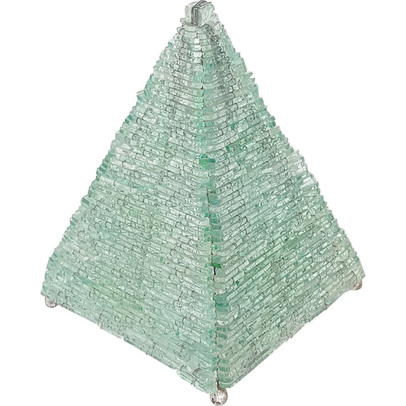 Lampe vintage pyramide en verre et métal - 1970