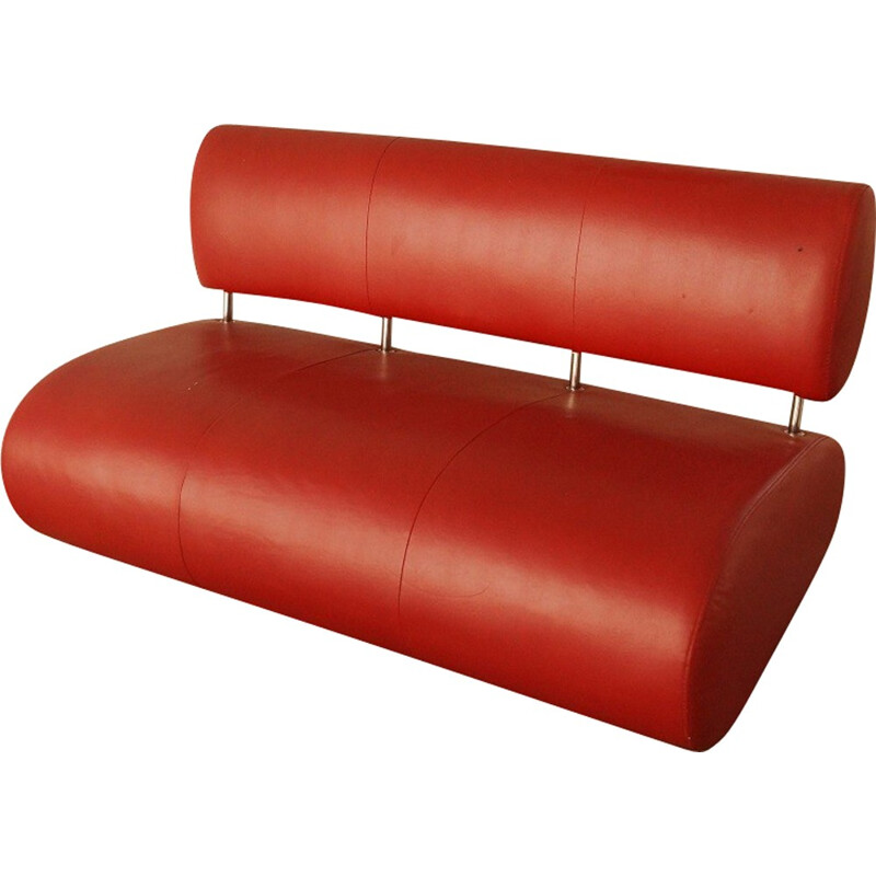 Red leatherette and metal Vintage sofa - 1990s