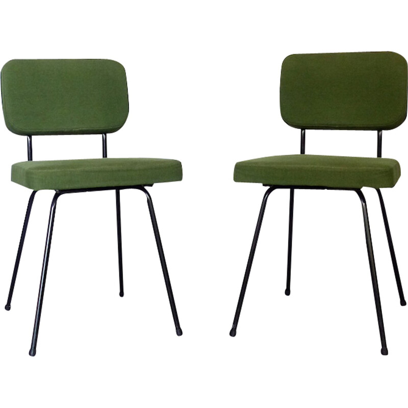 Suite de 2 chaises en tissu vert Vintage par André Simard - 1950