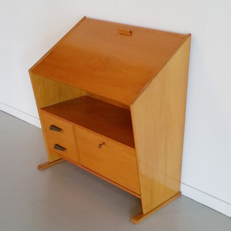 Vintage asymmetrical secretaire in birchwood - 1950s