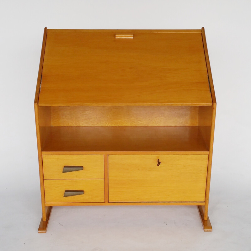 Vintage asymmetrical secretaire in birchwood - 1950s