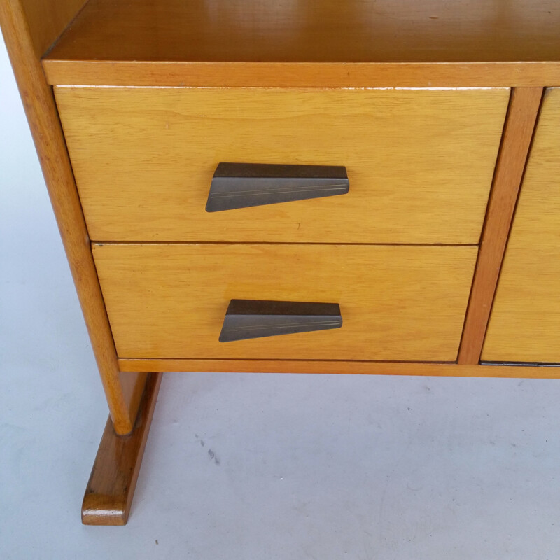 Vintage asymmetrical secretaire in birchwood - 1950s